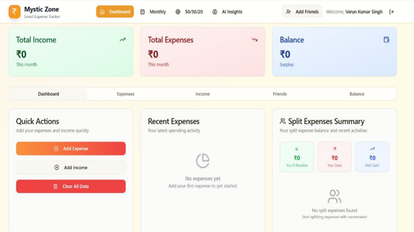 Screenshot of a custom-built expense tracker platform