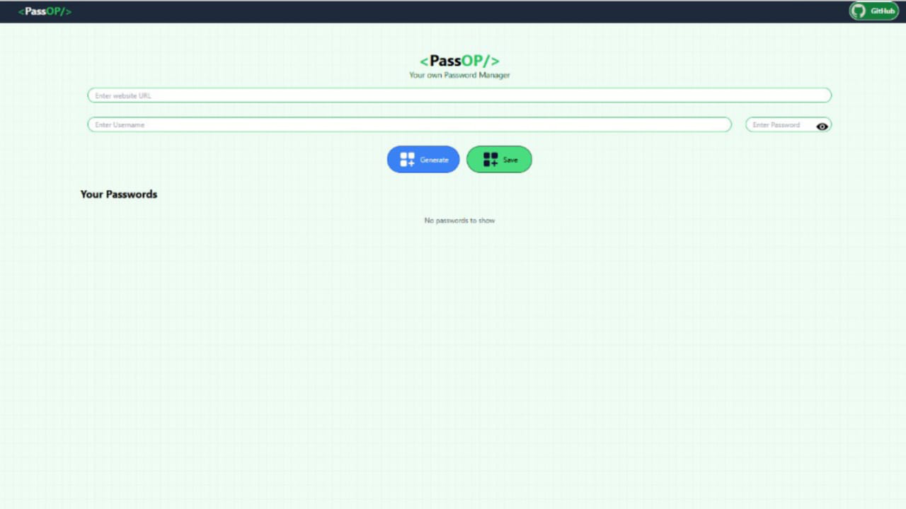Screenshot of a custom-built password manager platform