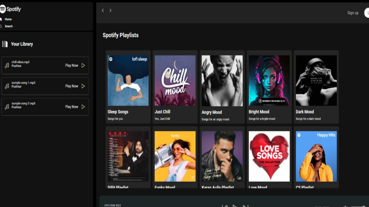 Screenshot of a custom-built spotify clone platform